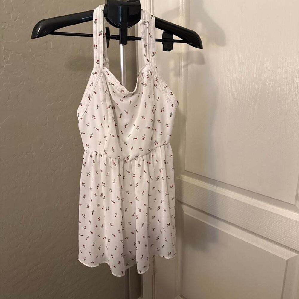 White Forever 21 Babydoll Romper with Rose Print (Size L)